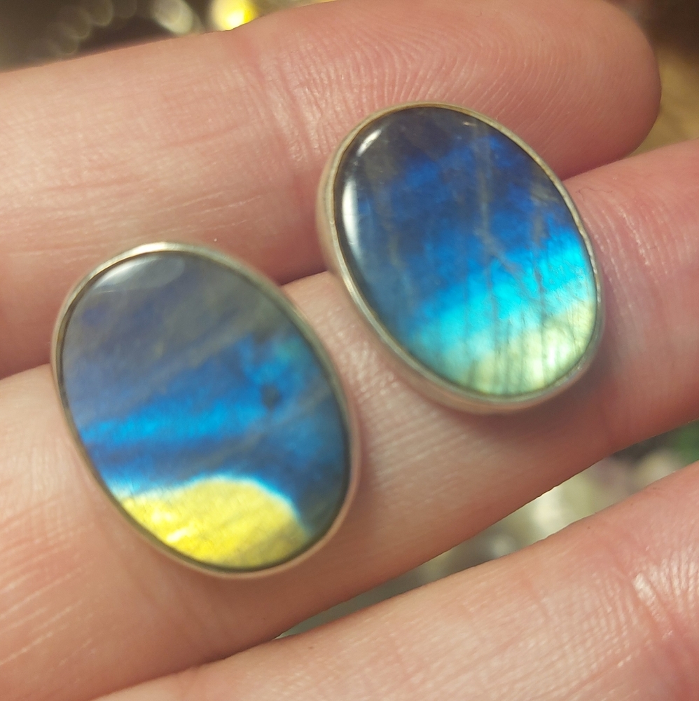 Sterling silver laborodite artisanal studs NWOT